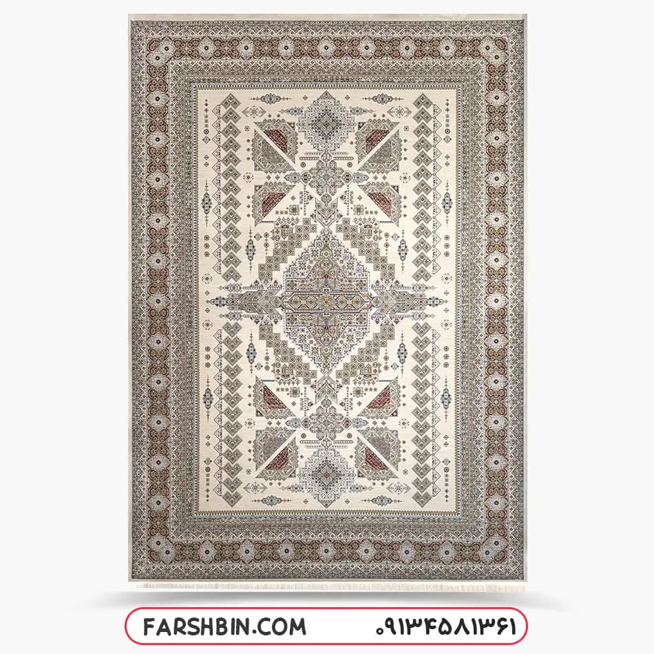 فرش کرم طرح سنتی ۱۲۰۰ شانه تراکم 3600