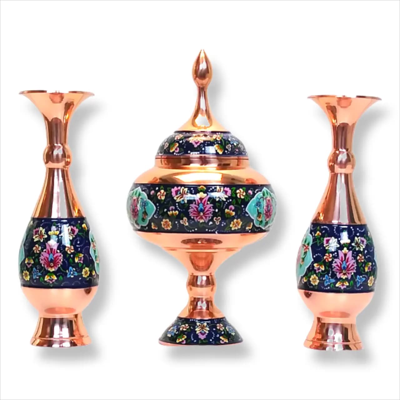 شکلات خوری و گلدان مس و پرداز (ارتفاع 30س)