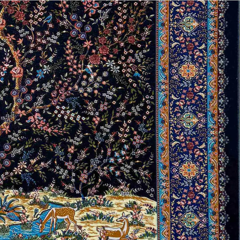 فرش درختی سرمه ای 1500 شانه دستباف گونه کد 7503 — تصویر ۲
