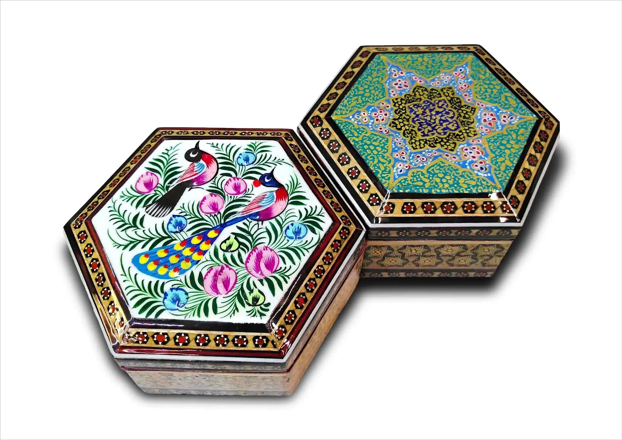 جعبه جواهرات خاتم کاری اصفهان2عددی(ابعاد 10در10س)