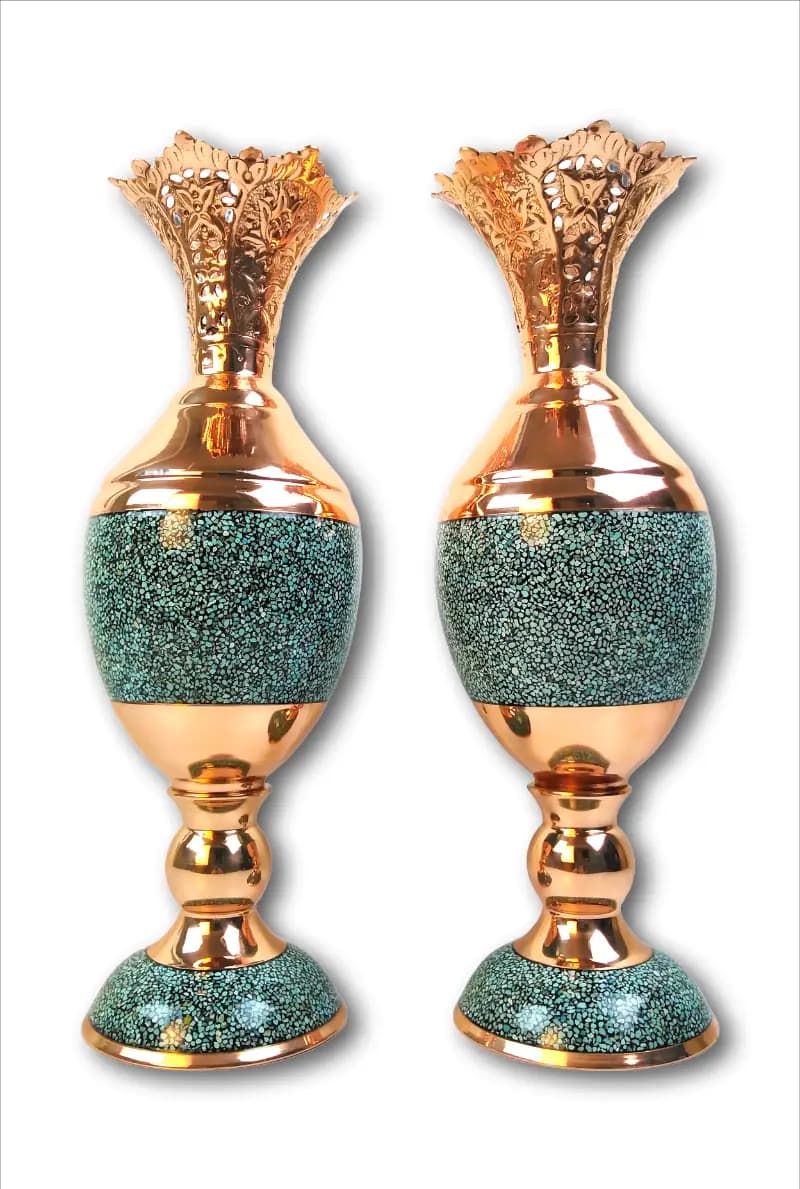 ست سنبلدان و آجیل خوری مس و فیروزه کوب (ارتفاع 36س) — تصویر ۴
