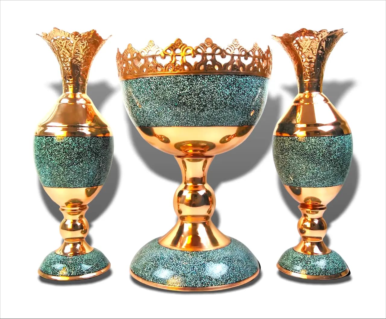 ست سنبلدان و آجیل خوری مس و فیروزه کوب (ارتفاع 36س)