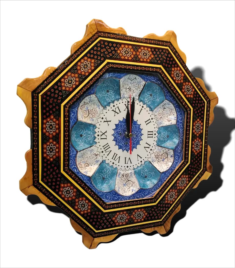 ساعت دیواری هشت گوش خاتم کاری (ابعاد 40*40) — تصویر ۳