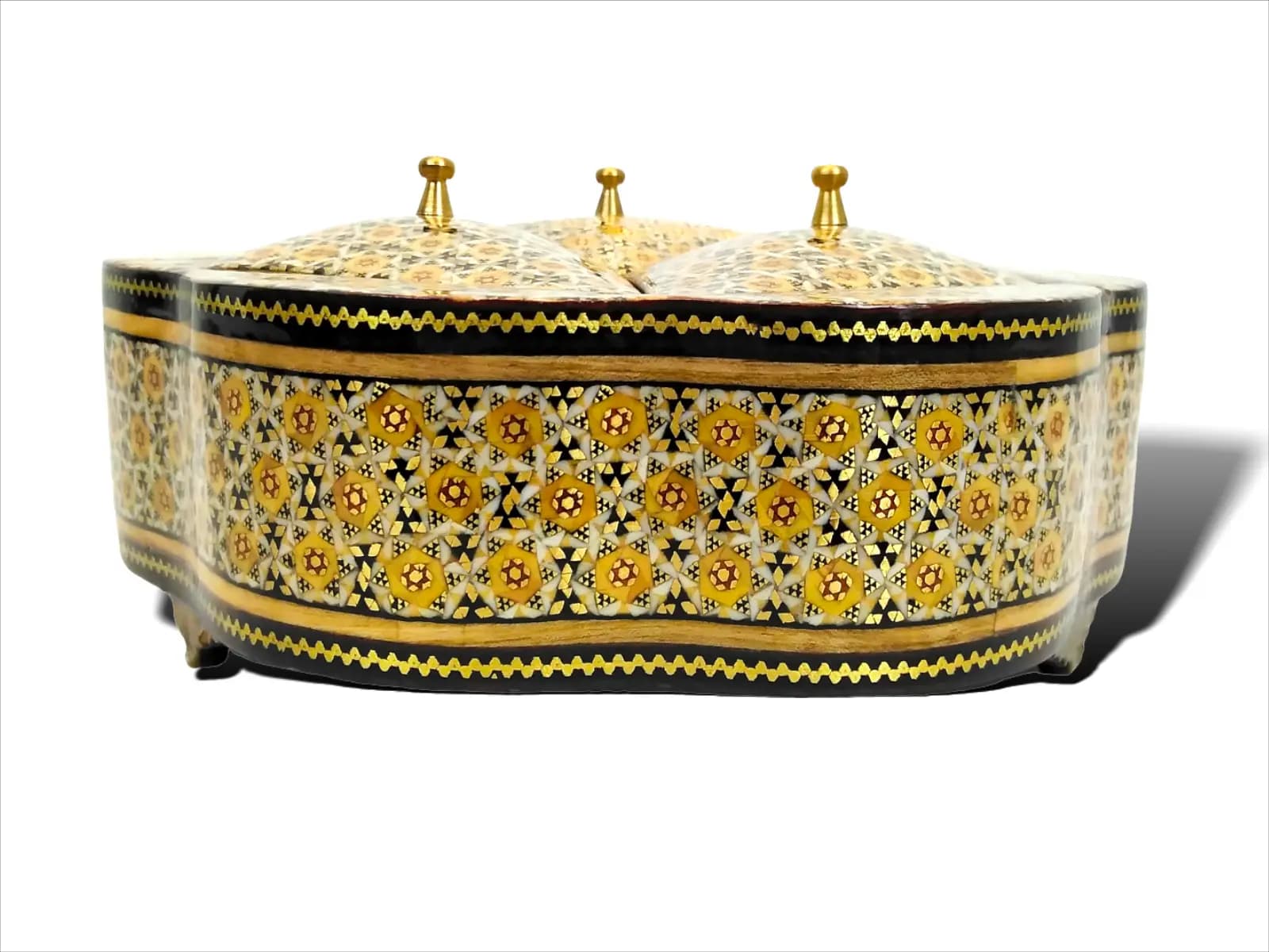 جعبه شکلات خوری خاتم کاری 3 درب 22*22 — تصویر ۳