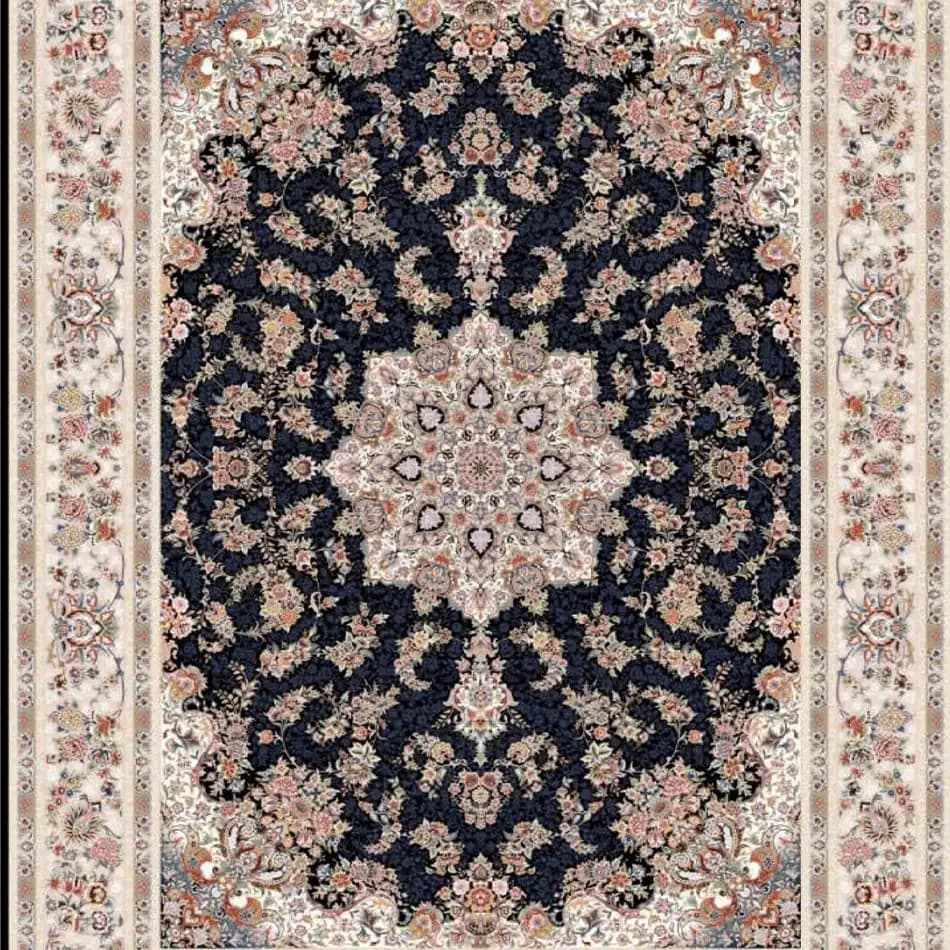 فرش سرمه ای جدید کاشان طرح جواهر 1200 شانه تراکم 3600 — تصویر ۲