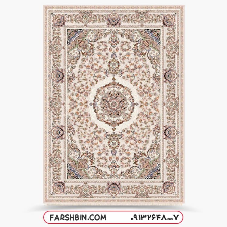 فرش نگین الماس کرم 1200 شانه طرح کلاسیک
