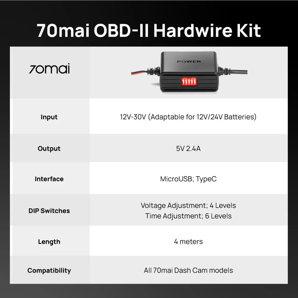 کیت سخت افزاری دوربین خودرو 70mai OBD-II Hardwire Kit نسخه Type C — تصویر ۱۱