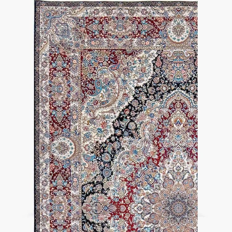 فرش 1500 شانه ابریشمی طرح دستبافت سرمه ای 6536 — تصویر ۲