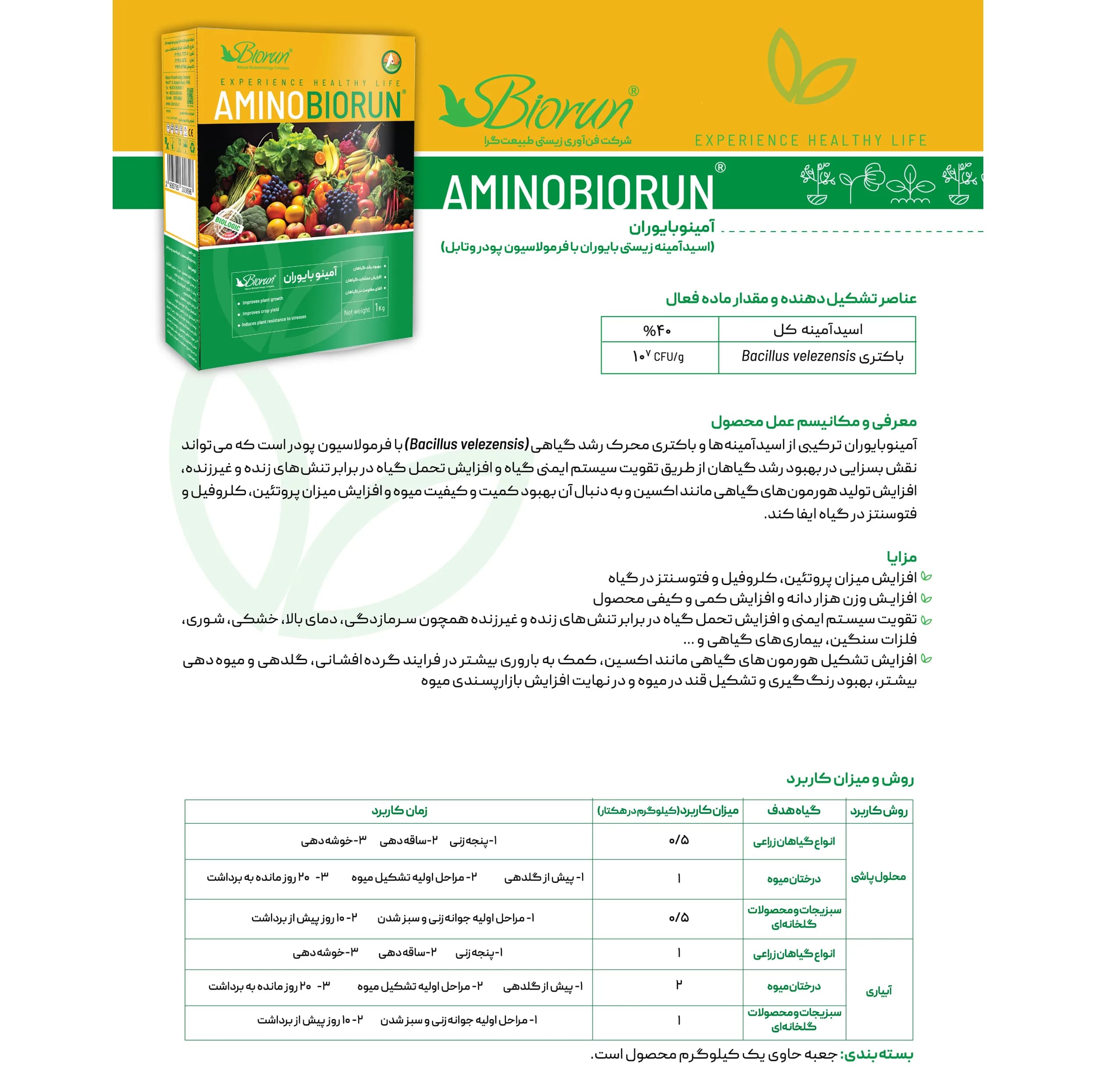 کود زیستی آمینو بایوران مدل پودری حجم 1 کیلیگرم — تصویر ۲