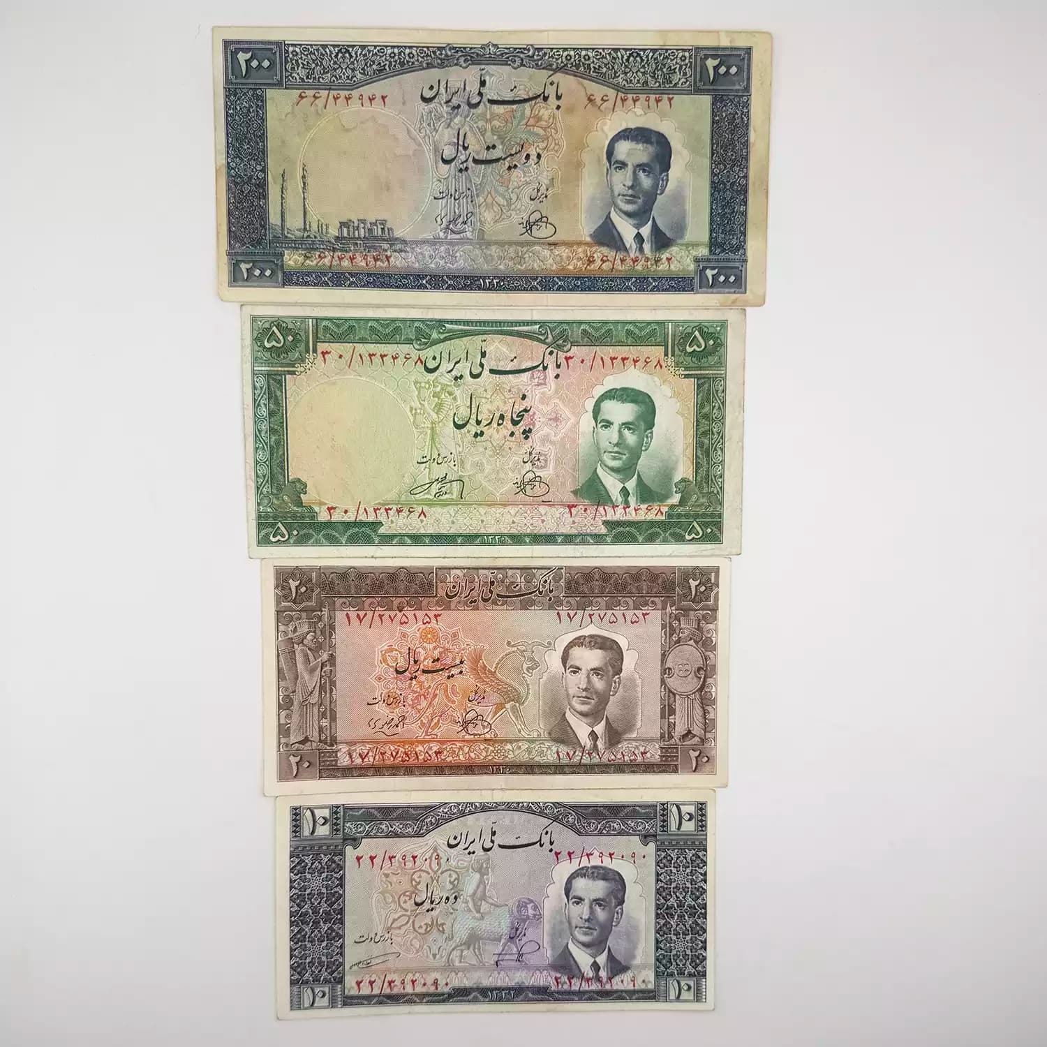 ست اسکناس کراواتی شاه جوان محمدرضا شاه – 4 برگ – 44942