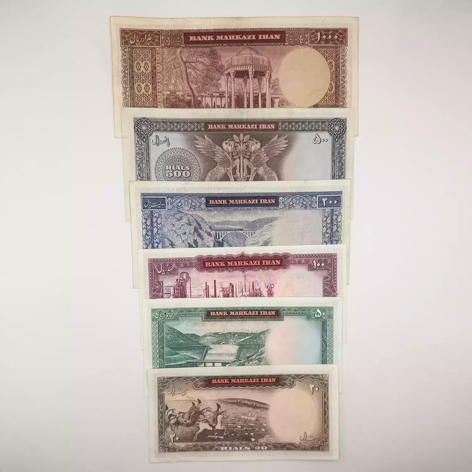 ست اسکناس یقه نظامی محمدرضا شاه پهلوی – 6 برگ – 442026 — تصویر ۲