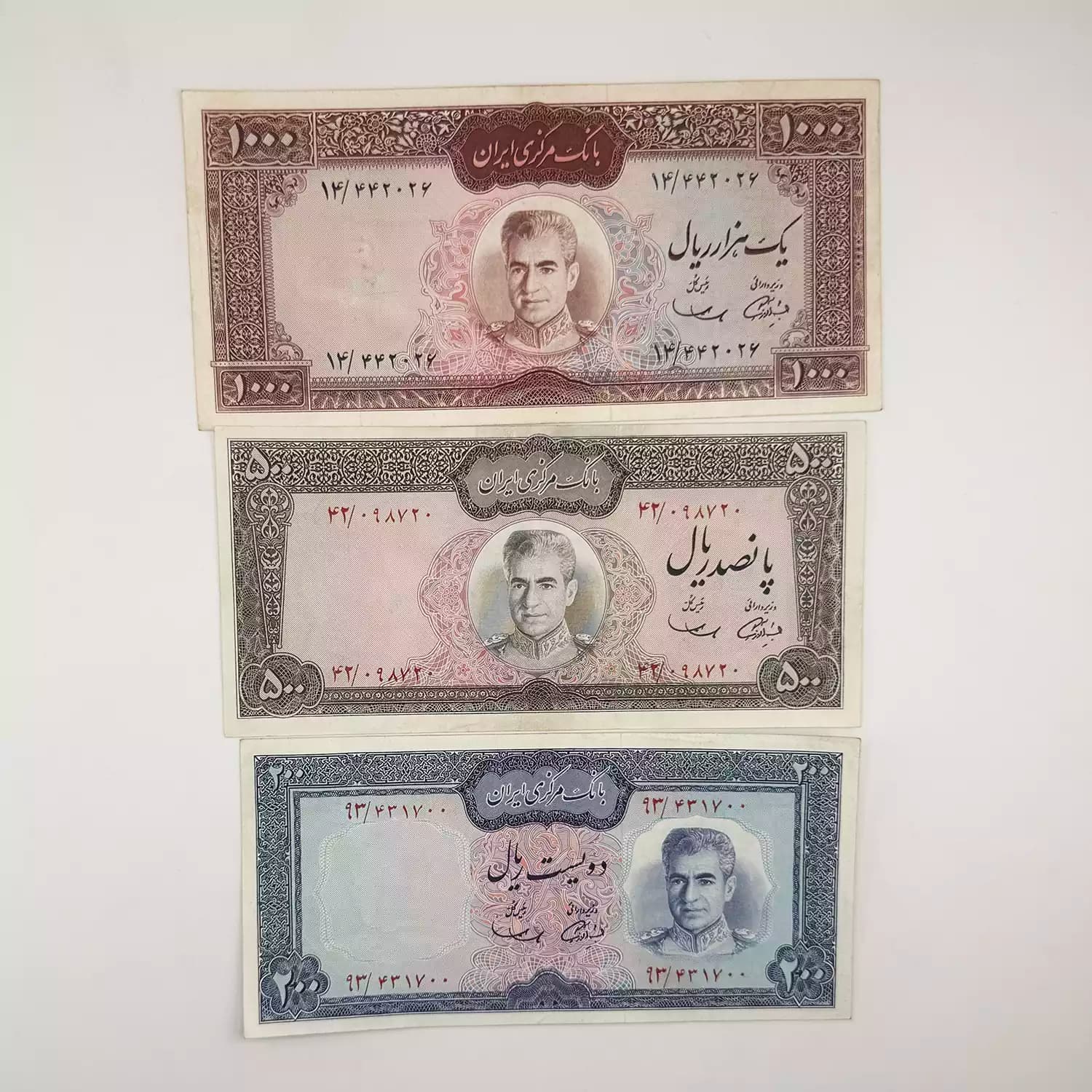 ست اسکناس یقه نظامی محمدرضا شاه پهلوی – 6 برگ – 442026 — تصویر ۳