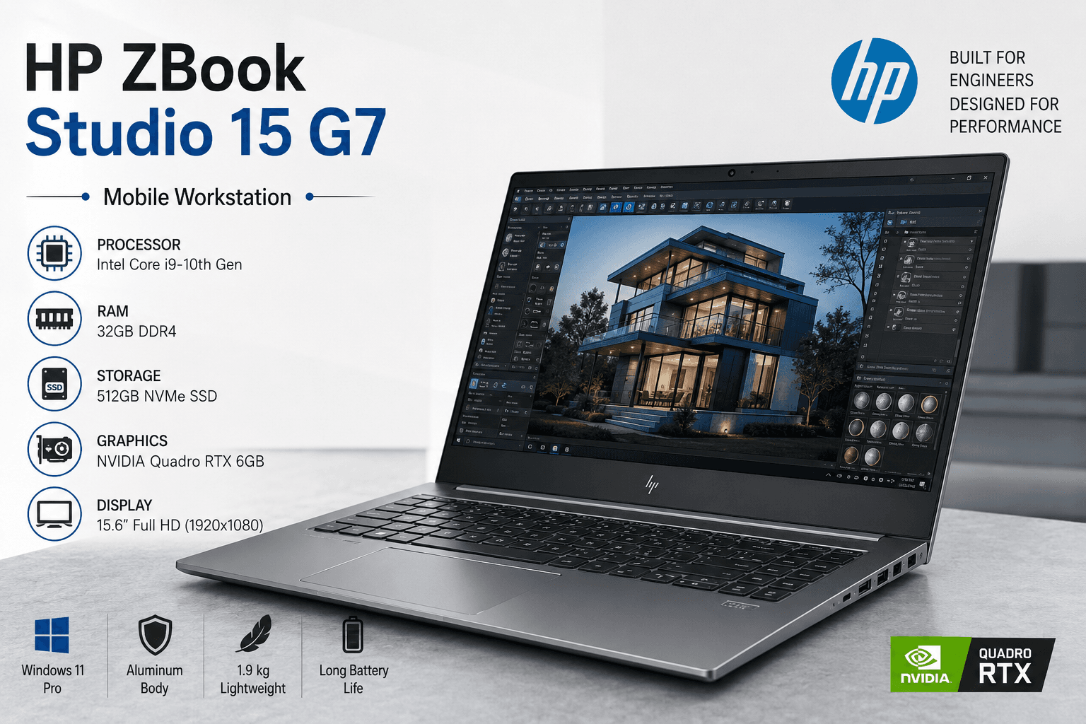 HP ZBook Studio 15 G7 i9 نسل 10 | رم 32GB | RTX 6GB | مثلث طلایی
