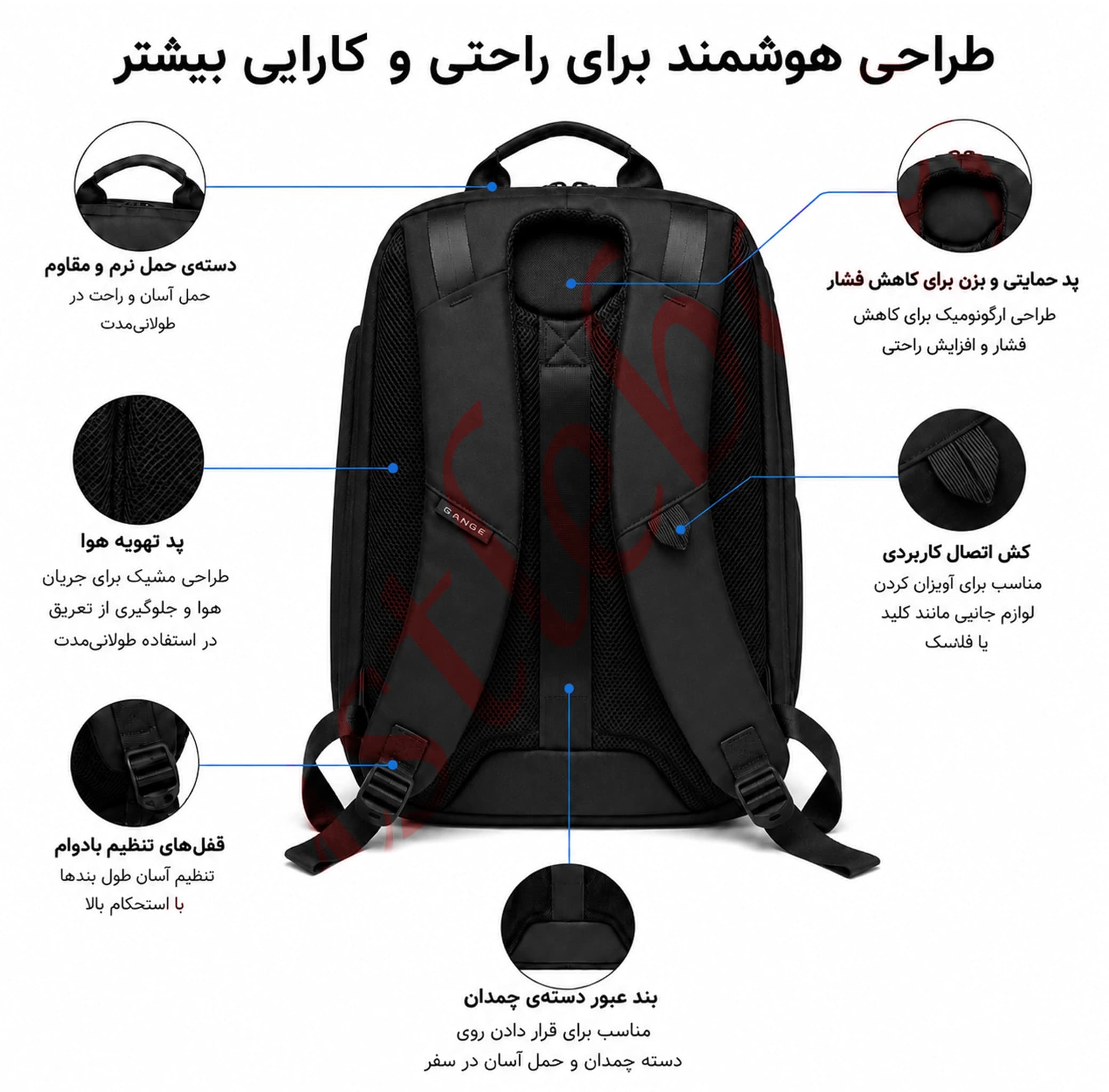 کوله پشتی لپ تاپی مدل بنج مناسب برای لپ تاپ 15.6 اینچی کد L02 — تصویر ۶