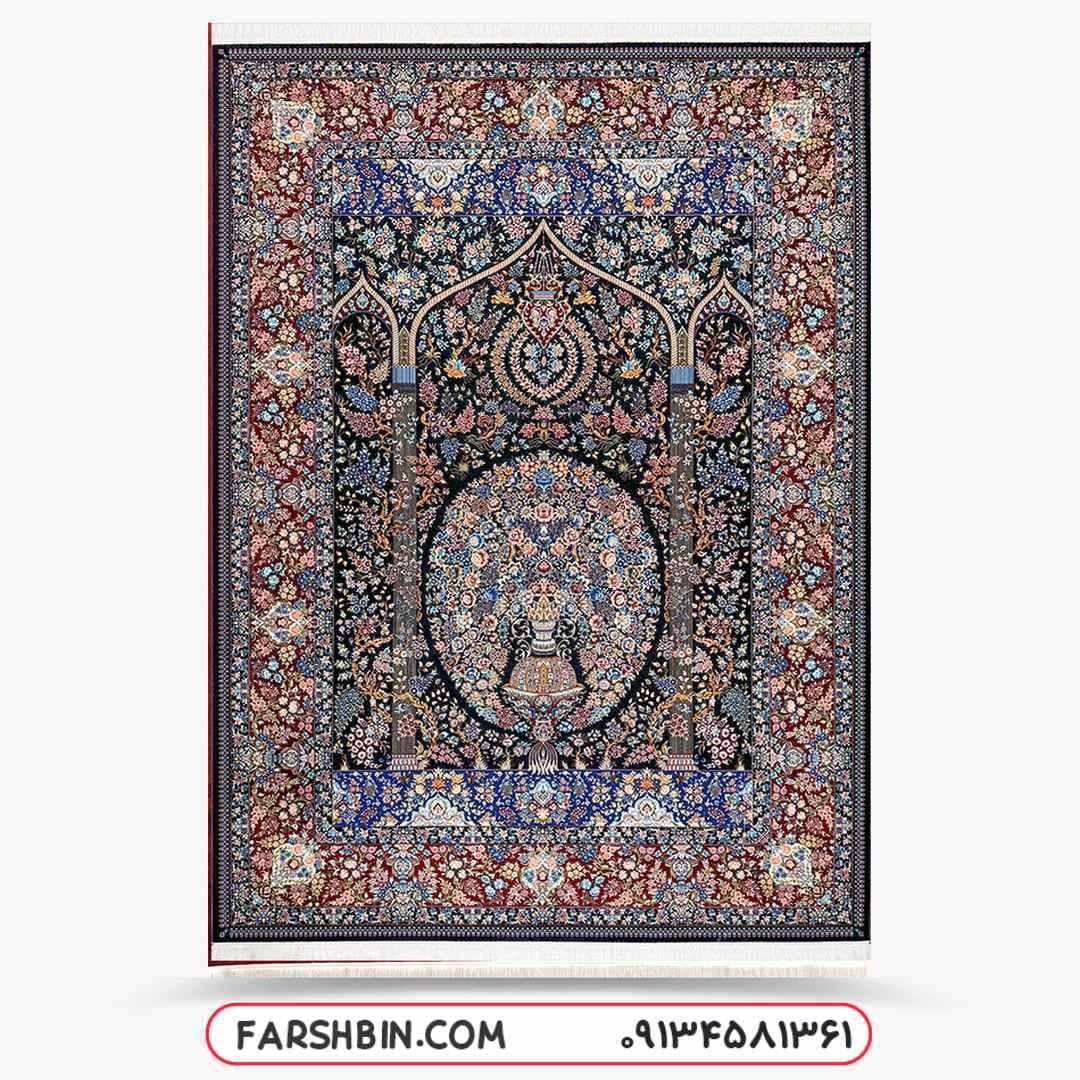 فرش ابریشمی سرمه ای ۱۵۰۰ شانه تراکم 4500 اکرولیک
