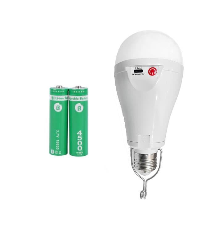لامپ شارژی LED 20W سرپیچ دار + آویز + 2 عدد باتری 18650
