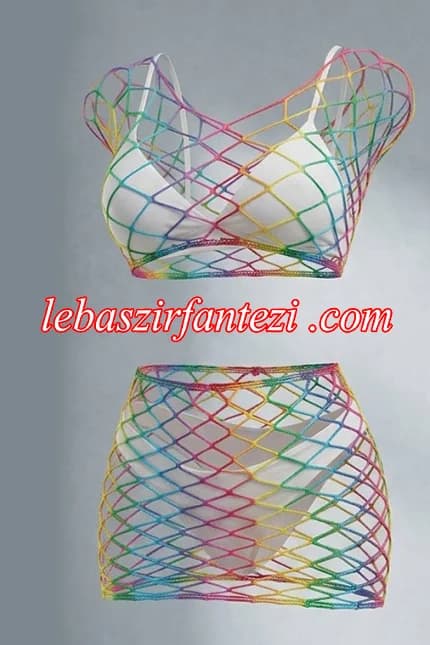 لباس خواب تور زنبوری 2 تیکه هفت رنگ