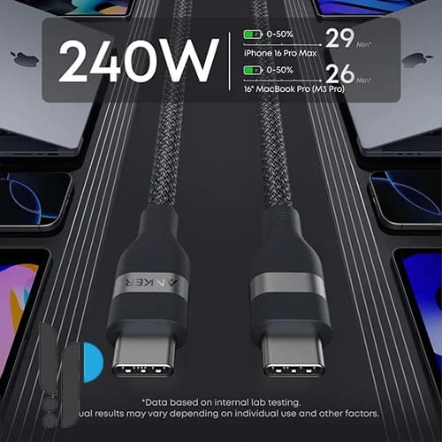 کابل شارژ Type-C انکر مدل Anker A82E2 240w طول 1.8 متر — تصویر ۶