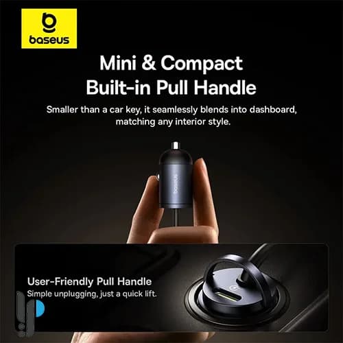 شارژر فندکی 30 وات بیسوس Baseus Tiny Star Mini Car Charger C00035001121-00 با کابل متصل لایتنینگ — تصویر ۴