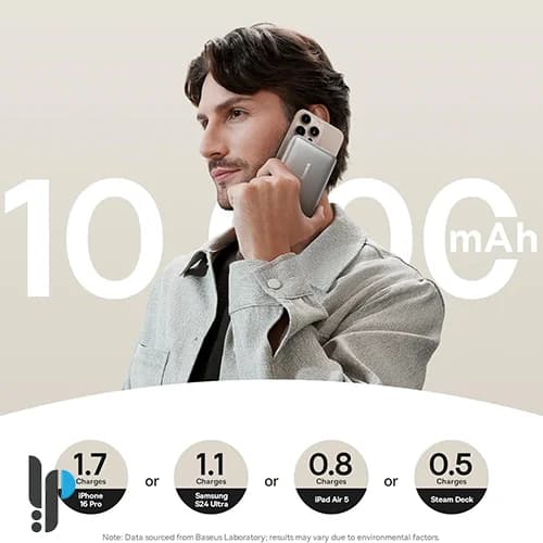 پاوربانک 45 واتی بیسوس مدل Nomos 3in1 Magnetic P10078800123 ظرفیت 10000 میلی آمپر با کابل Type-C — تصویر ۷