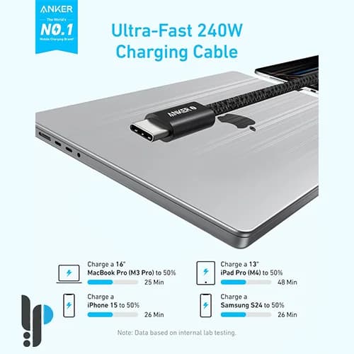 کابل شارژ Type-C انکر مدل Anker Zolo A8060 240w طول 1.8 متر — تصویر ۴