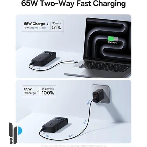 پاوربانک 65 واتی بیسوس مدل Baseus Free2Pull P10073700 ظرفیت 20000 میلی‌ آمپر با کابل Type-C — تصویر ۸