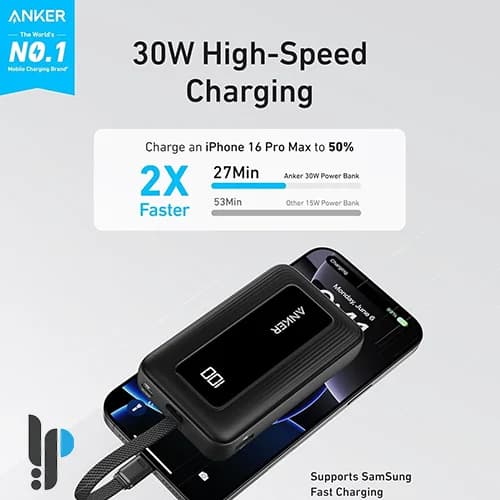 پاور بانک 30 وات انکر مدل Anker Zolo A1688 ظرفیت 10000 میلی آمپر به همراه کابل Type-C — تصویر ۷