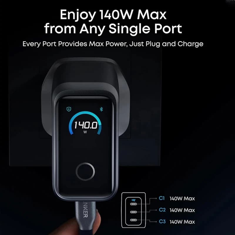 شارژر انکر Anker Prime 160W GaN مدل A2687 | سه پورت USB-C و نمایشگر هوشمند — تصویر ۵