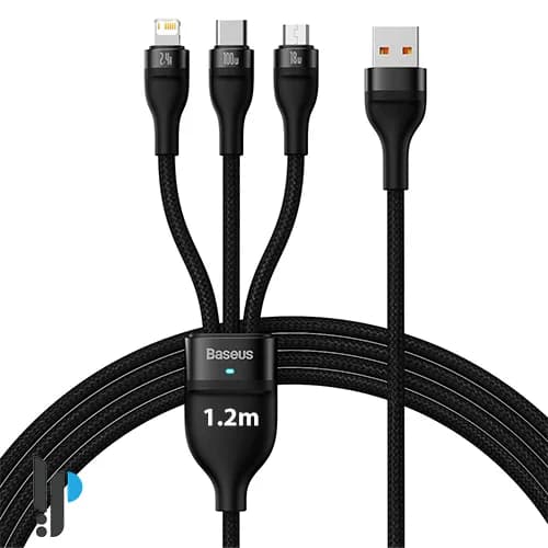 کابل تبدیل USB به لایتنینگ / USB-C / microUSB بیسوس مدل Flash Series II طول 1.2 متر 100 وات