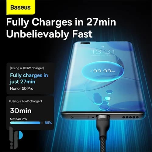 کابل تبدیل USB به لایتنینگ / USB-C / microUSB بیسوس مدل Flash Series II طول 1.2 متر 100 وات — تصویر ۴