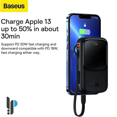 پاوربانک 20 واتی بیسوس مدل Baseus Qpow Pro ظرفیت 10000 میلی‌ آمپر با کابل Lightning — تصویر ۸