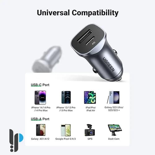 شارژر فندکی 20 وات یوگرین مدل Ugreen CD130 کد 30780 — تصویر ۲