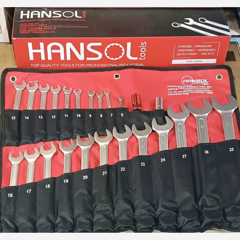 ست آچار 22 عددی هانسول یکسر تخت یکسر رینگ مدل HS1122 چین 8 تا 32 برند HANSOL