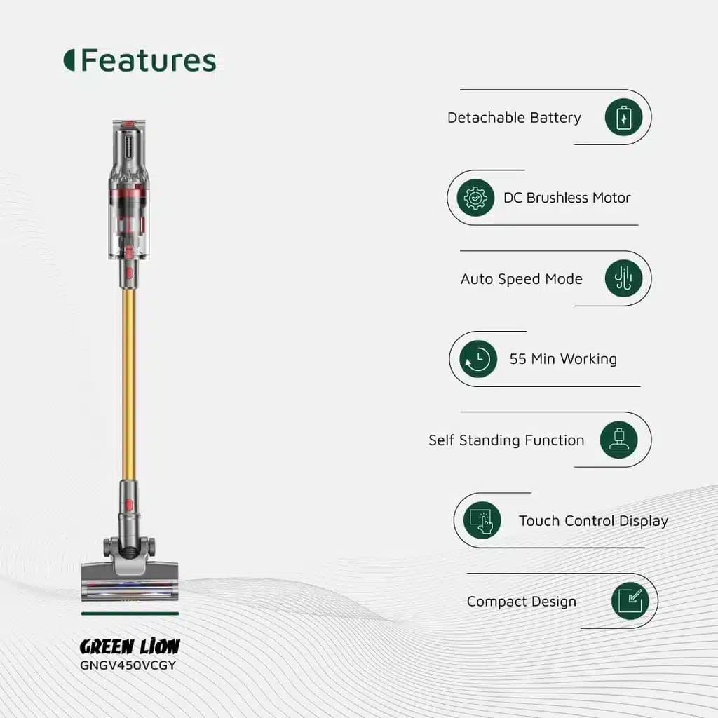 جاروبرقی بی‌سیم گرین لاین مدل Green Lion GV-450 Cordless Vacuum Cleaner GNGV450VC — تصویر ۴