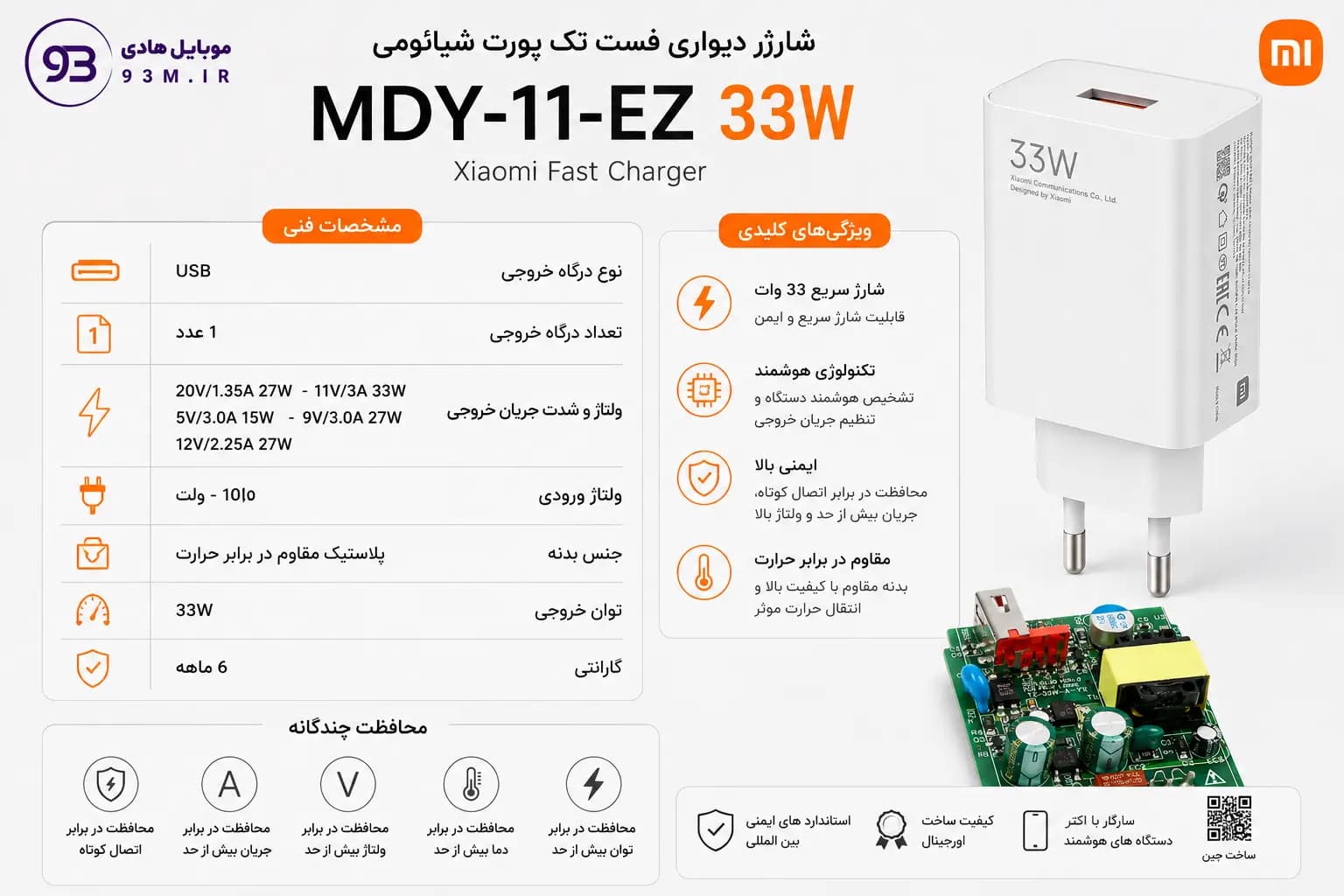 شارژر دیواری فست تک پورت Xiaomi مدل MDY-11-EZ 33W — تصویر ۷