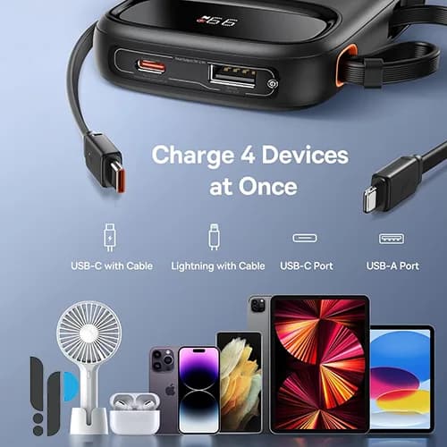 پاوربانک 22.5 واتی بیسوس مدل QPow2 Dual Cable ظرفیت 10000 میلی آمپر ساعت — تصویر ۵