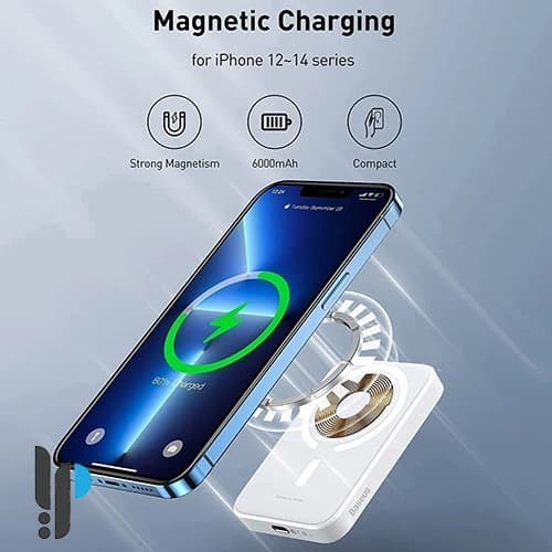 پاوربانک 20 واتی بیسوس مدل Baseus Magnetic Mini PPCX1300 ظرفیت 6000 میلی آمپر ساعت — تصویر ۶