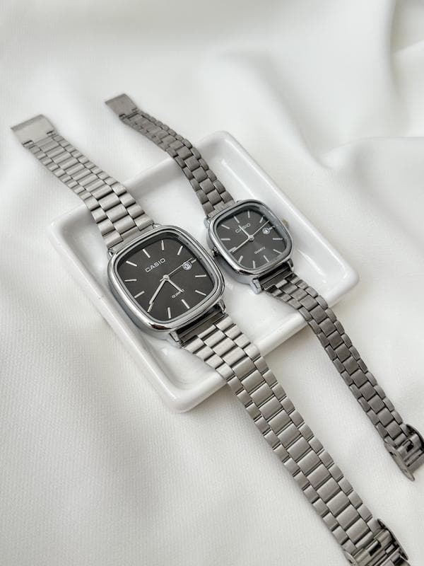 ساعت ست کاسیو اولدمانی استیل صفحه مشکی casio oldmoney کد 1998 — تصویر ۴