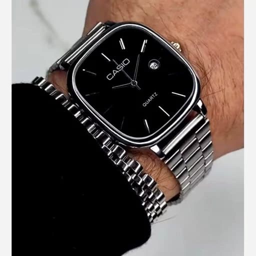 ساعت ست کاسیو اولدمانی استیل صفحه مشکی casio oldmoney کد 1998 — تصویر ۳