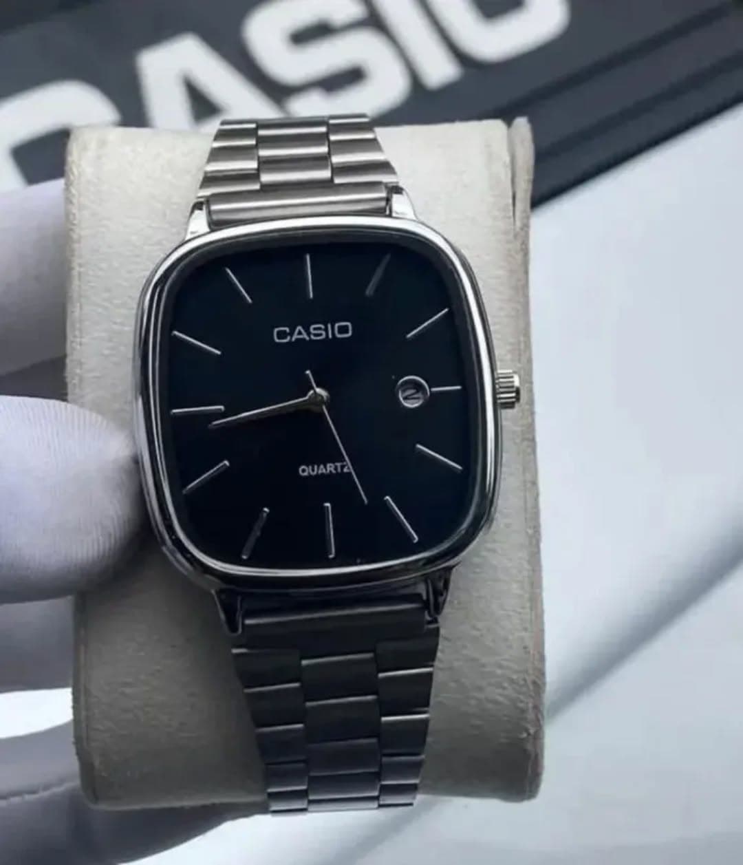 ساعت ست کاسیو اولدمانی استیل صفحه مشکی casio oldmoney کد 1998 — تصویر ۶