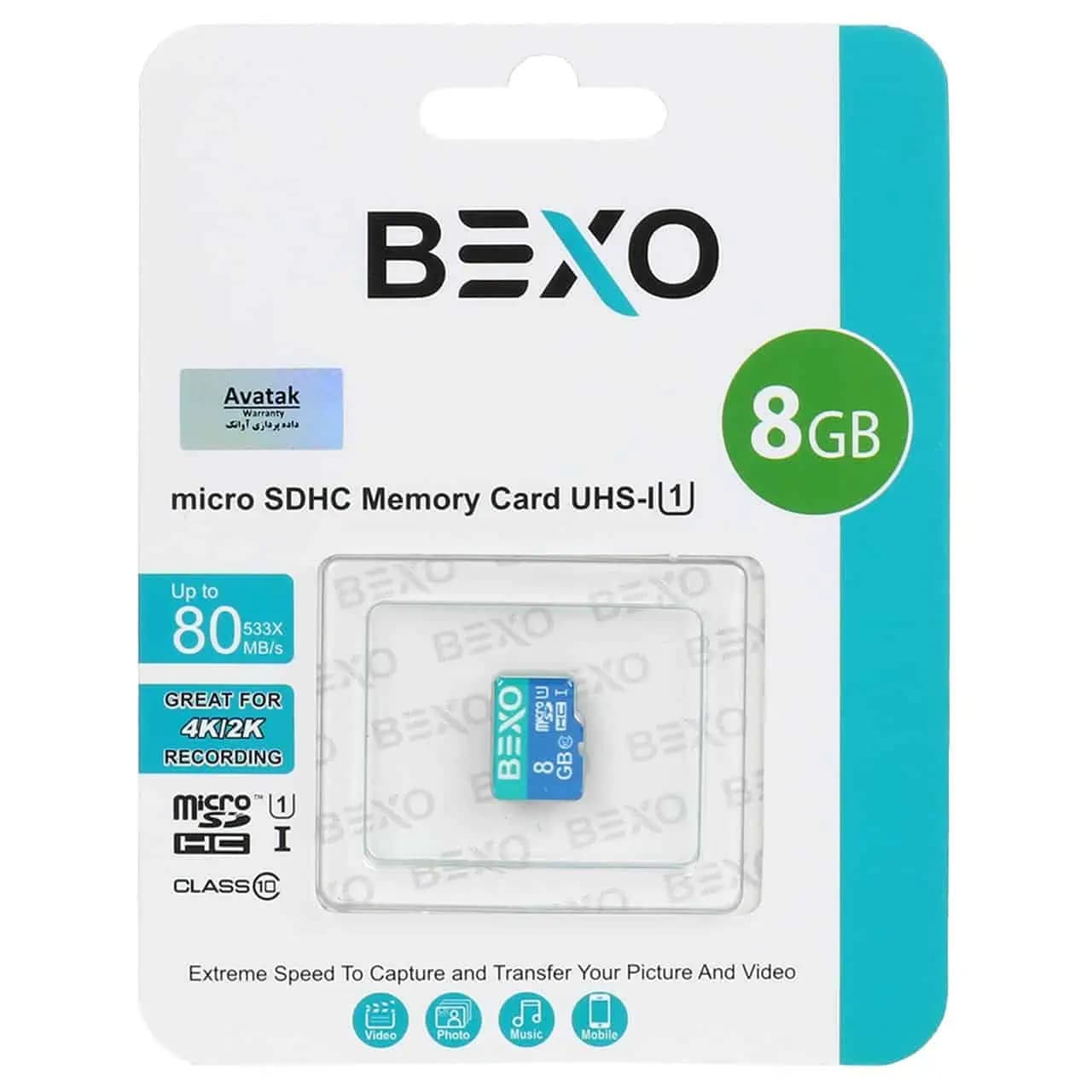 کارت حافظه microSDHC بکسو مدل Extra 533X UHS-I U1 ظرفیت 8 گیگابایت