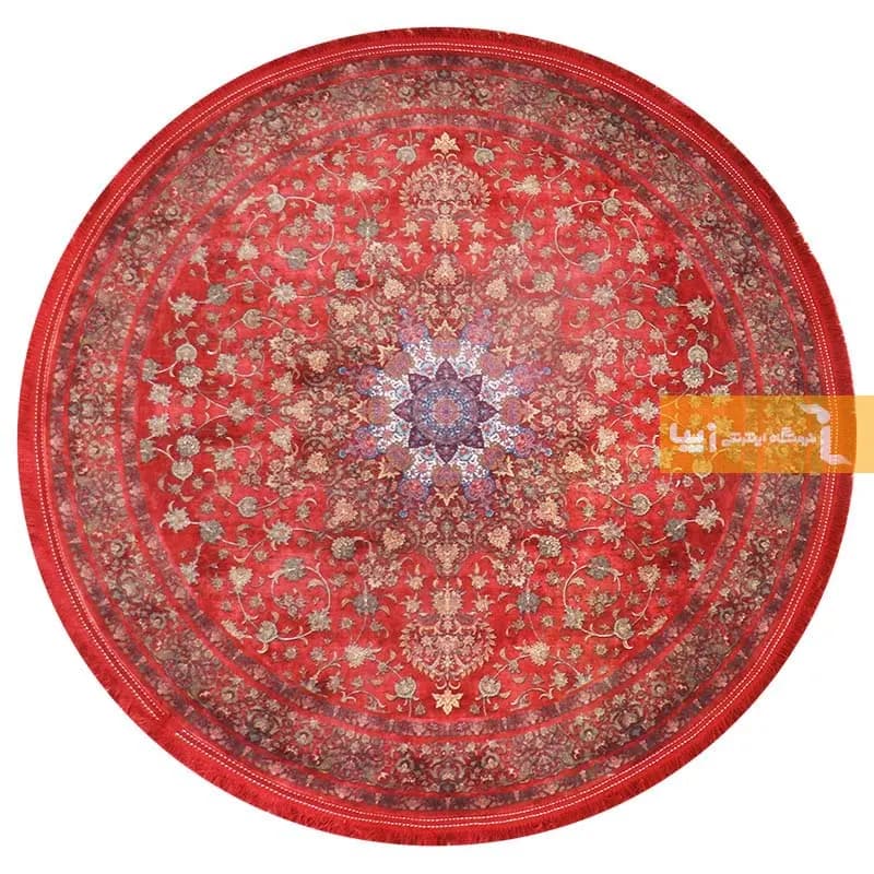 فرش گرد قرمز طرح مرجان 1200 شانه