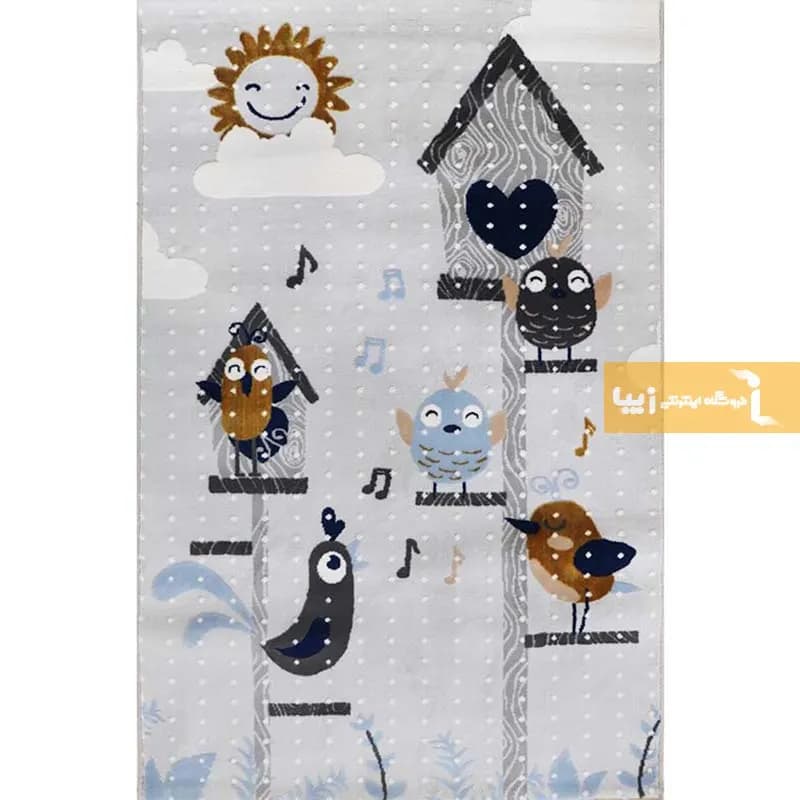 فرش کودک طوسی طرح پرنده 440 شانه