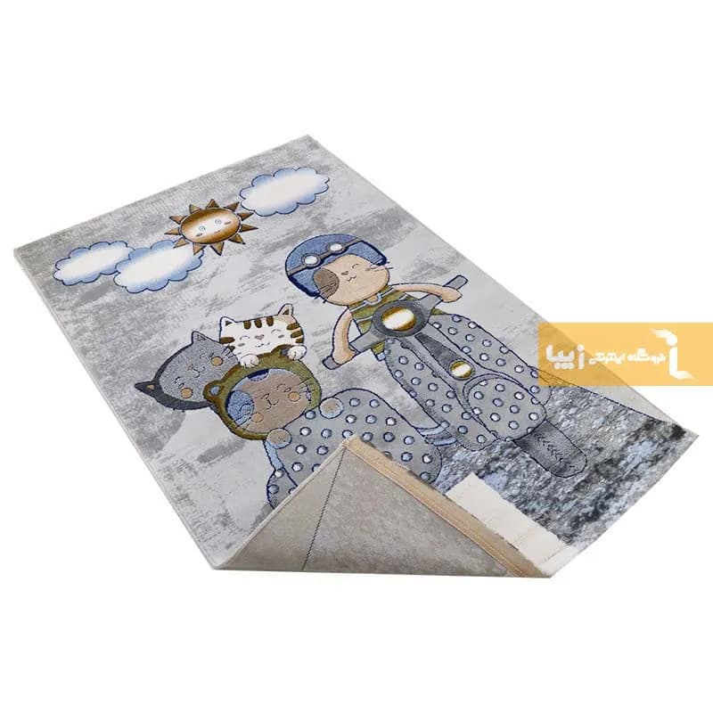 فرش کودک طوسی طرح گربه موتورسوار 440 شانه — تصویر ۵