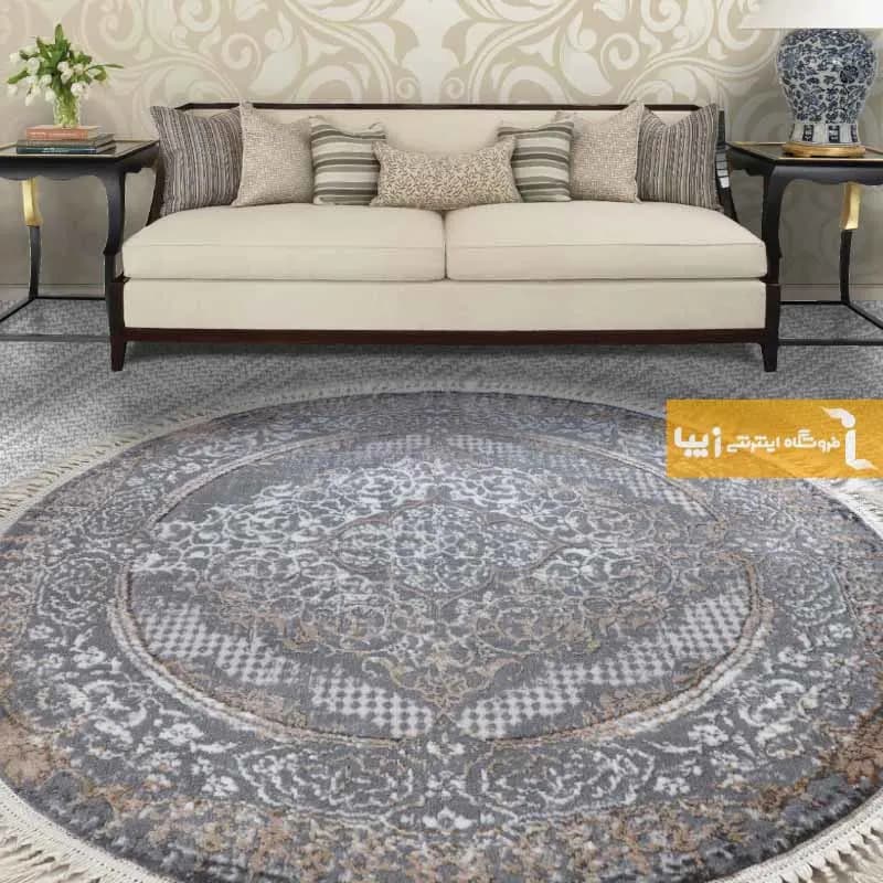 فرش گرد طوسی طرح روناک — تصویر ۲