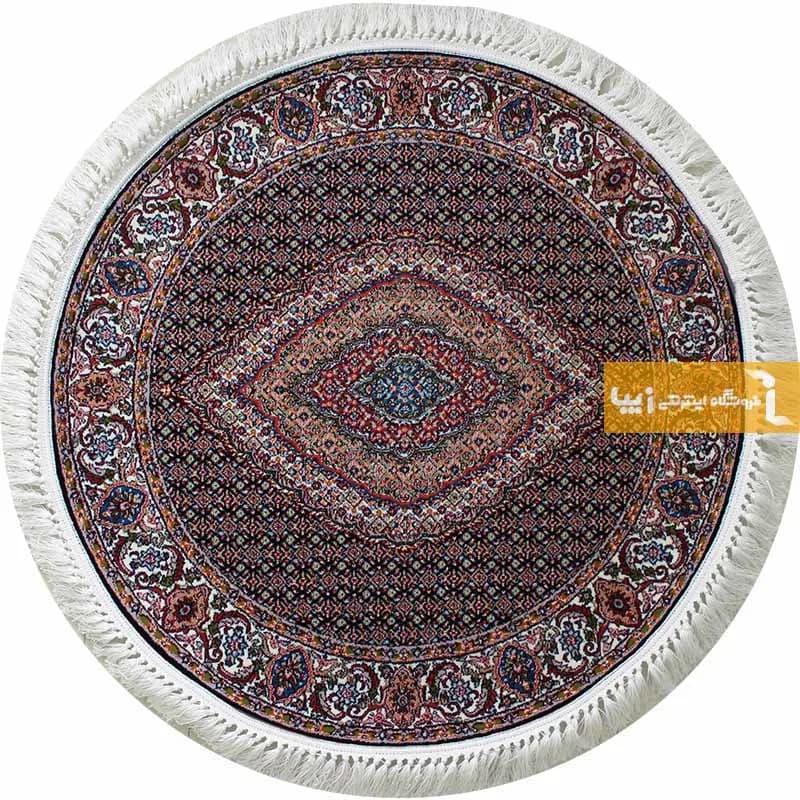 فرش گرد سرمه ای طرح ریزماهی