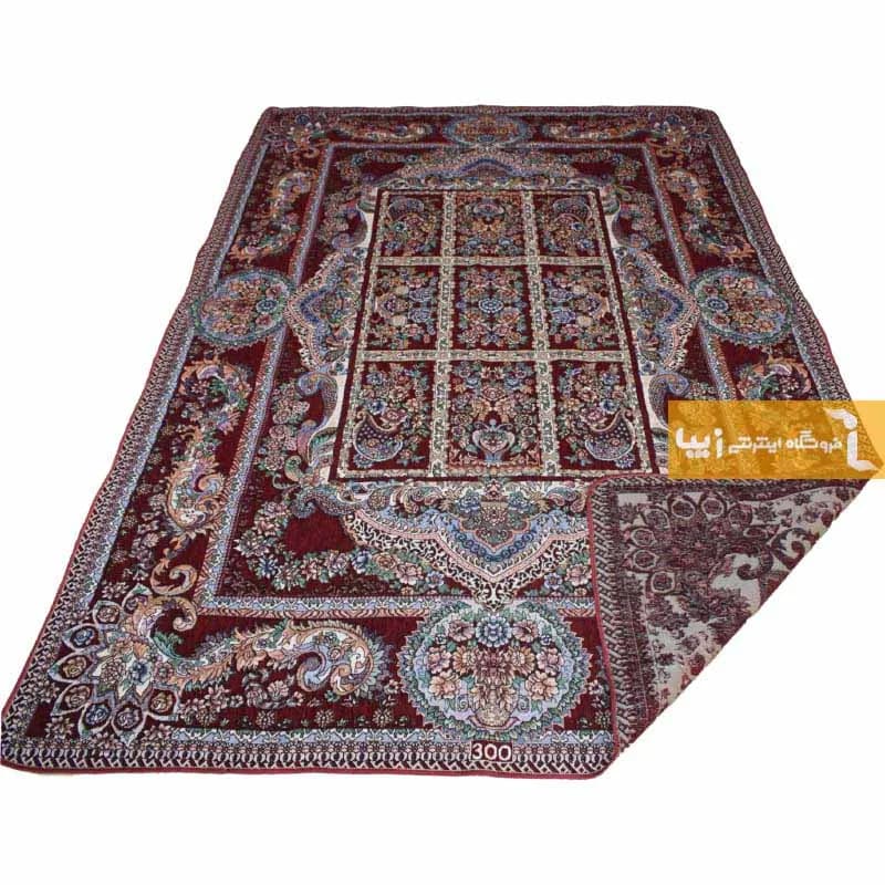 روفرشی زرشکی مخمل طرح خشتی — تصویر ۴