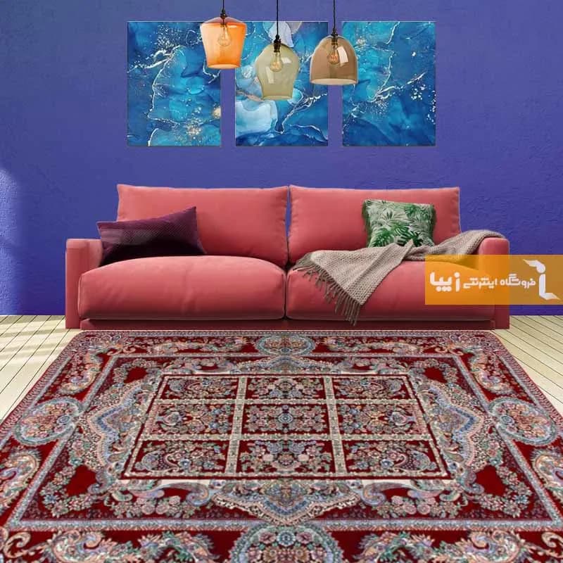 روفرشی زرشکی مخمل طرح خشتی — تصویر ۲
