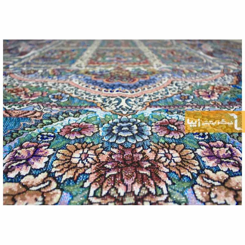 روفرشی فیروزه‌ای مخمل طرح خشتی — تصویر ۵