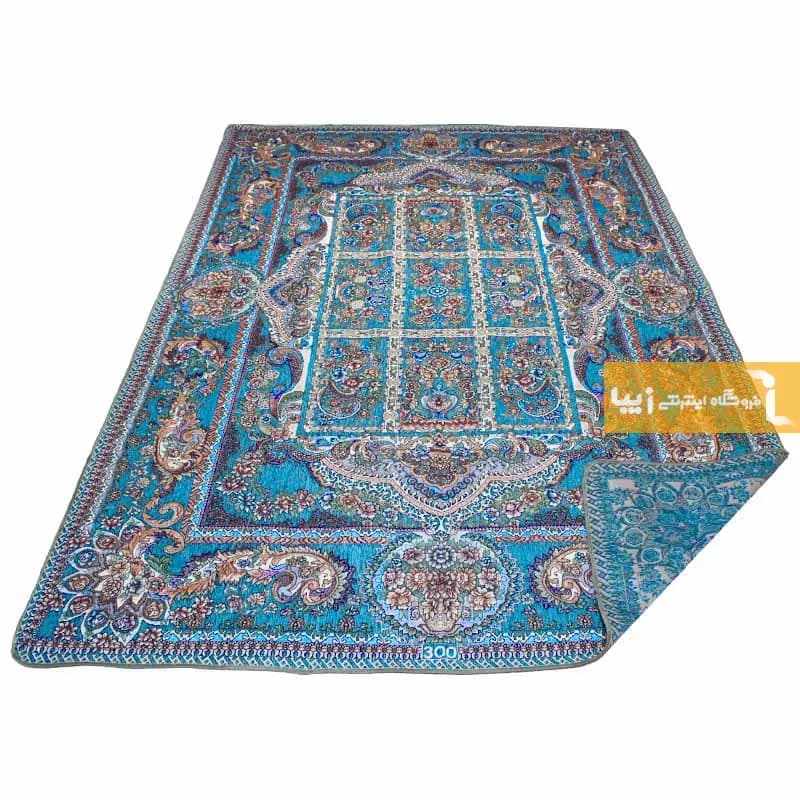 روفرشی فیروزه‌ای مخمل طرح خشتی — تصویر ۸